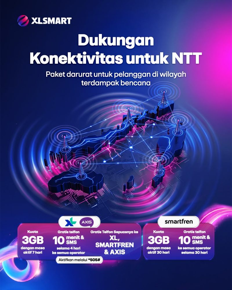 XLSMART menyiapkan dukungan konektivitas bagi pelanggan terdampak gempa di Nusa Tenggara Timur (NTT), berupa paket darurat kuota internet, gratis telepon, dan SMS untuk pengguna XL, AXIS, dan Smartfren selama masa pemulihan bencana.